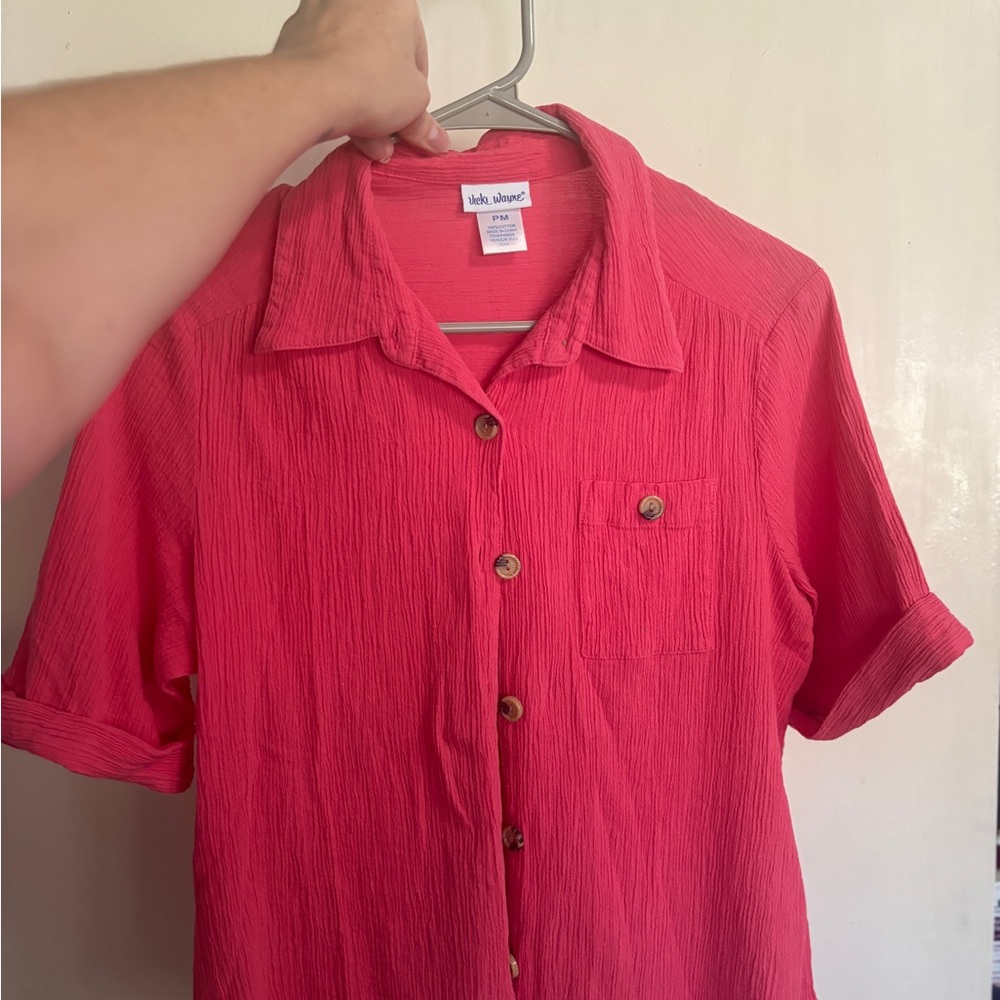 Vintage Vicki Wayne Pink Crinkle Top - Petite Medium - 100% cotton